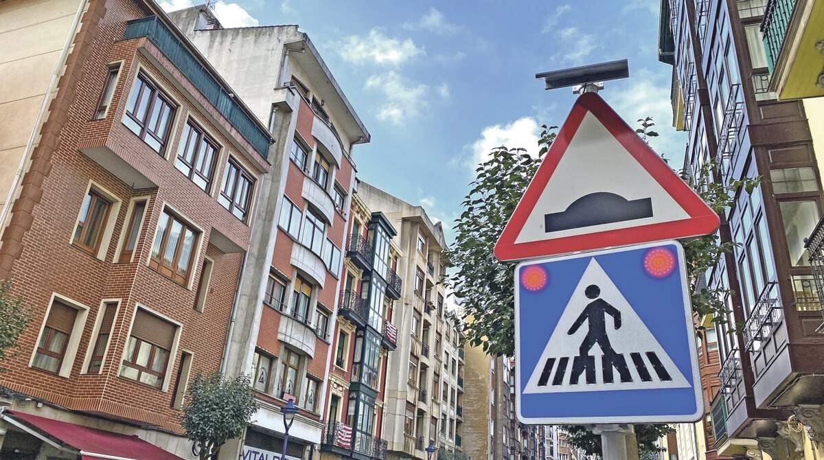 Una de las señales lumínicas que refuerzan la seguridad vial Portugalete